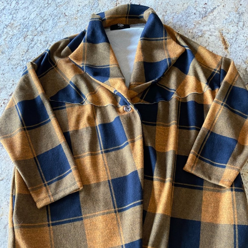 Coin 1804 Yellow and Blue Plaid 1 Button Cardigan